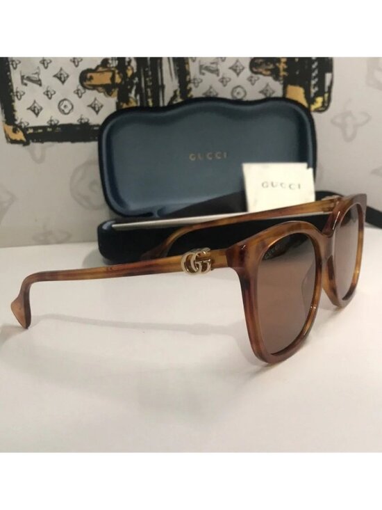 New Authentic Gucci GG1071S 003 Havana Cat-Eye Sunglasses Brown Lenses main image 4